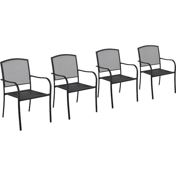 Global Industrial Outdoor Cafe Steel Mesh Stacking Armchair, Black, 4PK 262084 - main